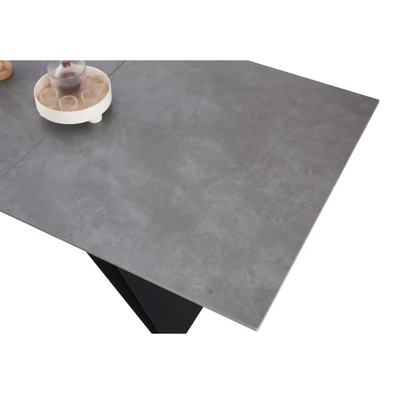 Jedálenský rozkladací stôl, betón/čierna, 160-200x90 cm, MAJED