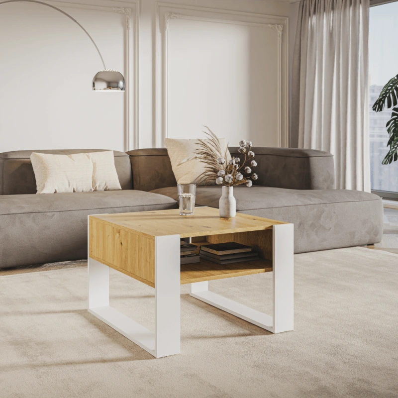 Konferenčný stolík, dub artisan/biela, CARA 2 3
